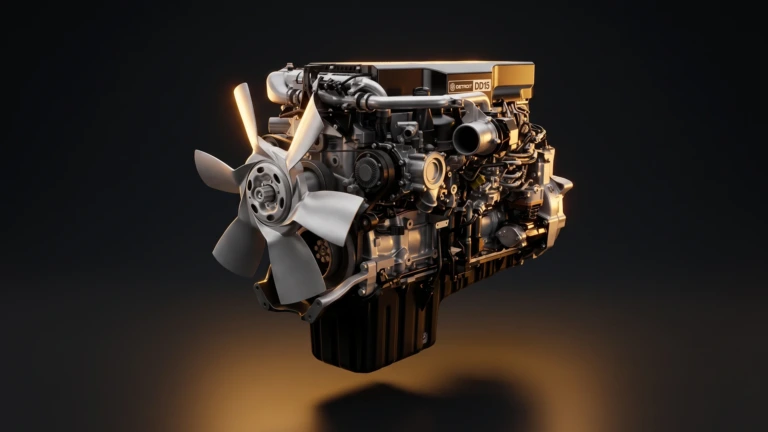 Motor Detroit DD15 con su ventilador al frente