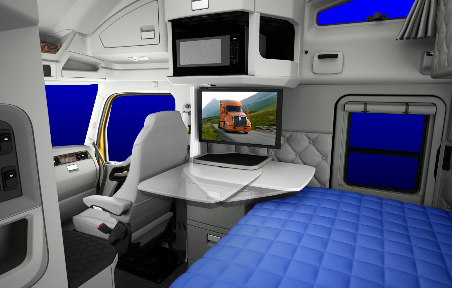 Cabina del Kenworth W990 con mesa